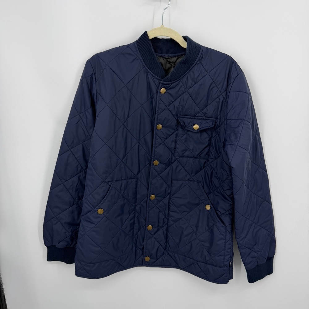 Frank‎ & Oak Dartmouth Navy blue Quilted Bomber snap closure sz L